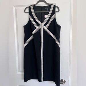 NWT Maggy London Black Sleeveless Midi Dress with White Trim Size 16